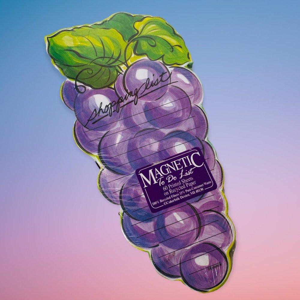 Vintage 80s 90s Grape Magnetic Shopping To Do List Notepad SEALED